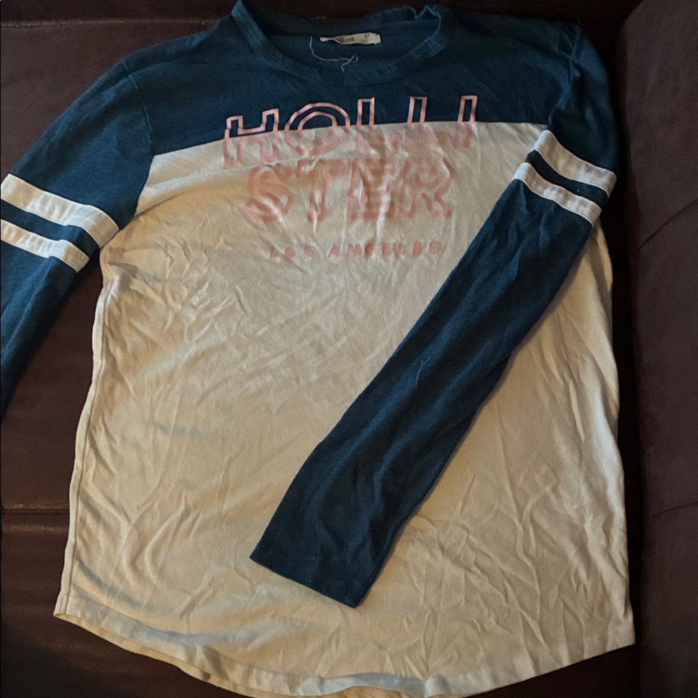 Hollister Navy and White Graphic Long Sleeve